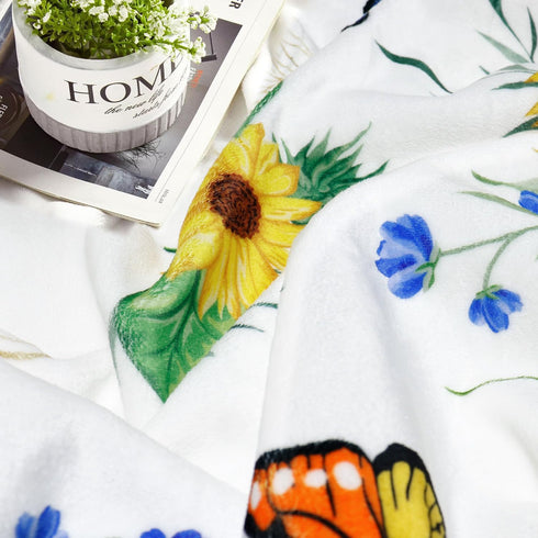 Cozy 60" 80" Sunflower Throw Blanket Ultra Soft Butterfly Floral Blanket Flannel Fleece Bed Blanket Lightweight Fuzzy
