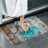 Farmhouse Floral Flower Bath Mat, Teal Dahlia on Rustic Wooden Plank Country Barn Wood Turquoise Blue Non-Slip Flannel Soft Doormat Floor Entryways Outdoor Indoor Front Door Mat, Kids Bath Mat (17x29) by JAWO