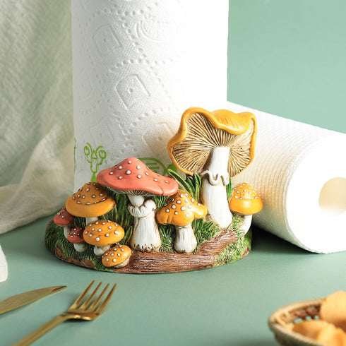 Bicuzat Countertop, Cute Retro Mushroom Pattern Paper Towel Holder Stand, Resin Crafts Display for Kitchen Cafe Western