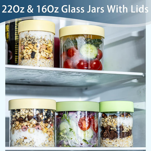 22oz 16 oz (8PCS) Overnight Oats Containers with Lids, & Glass Jars with Airtight Lids, Wide Mouth Overnight Oats Jar