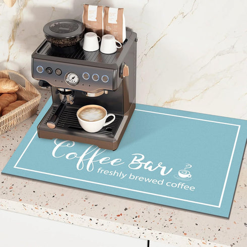 Dish Drying Mat, 12"x20" Absorbent Coffee Bar Mat for Countertops, Coffee Bar Accessories with Coffee Cup Pattern for Kitchen Counter Coffee Maker Coffee Pot Dining Room Decoration