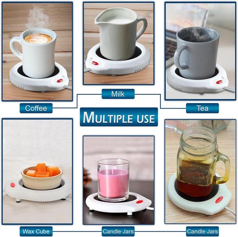 Home-X Mug Warmer, Desktop Heated Coffee & Tea - White Candle & Wax Warmer