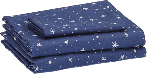 3-Piece Set, Amazon Basics Kid's Soft Easy-Wash Microfiber Sheet Machine Washable, Twin, Navy Galaxy