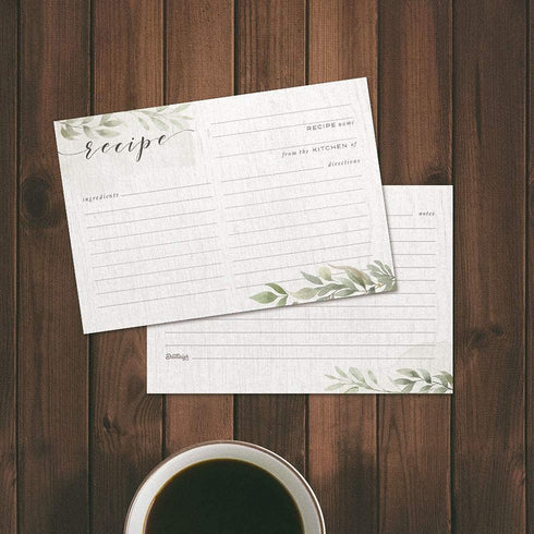 Farmhouse Greenery Recipe Cards from Dashleigh, 48 Cards, 4x6 inches, Water-Resistant, Sage Green and White