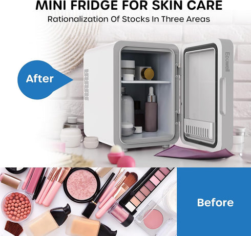 ECOWELL Mini Skincare Fridge with LED Mirror, 4L/6 Can for Makeup Cosmetic Beauty, Small Refrigerator for Bedroom Office