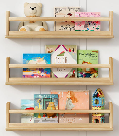 Harwaya Natural Wood Wall Bookshelf for Kids Bedroom Set of 3, 24