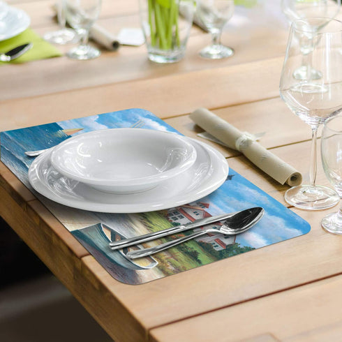Counterart Set 4 Lighthouse Mural Reversible Easy Care Plastic Placemat of Made in The USA
