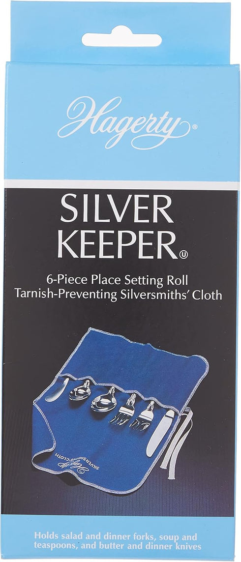 Hagerty 6-Piece Silverware Place Setting Roll – Tarnish Preventing Storage for Sterling Flatware, Made in USA