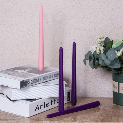 Christmas Products Set of 36, 27 Purple and 9 Pink 10 Inch Unscented Taper Advent Candles