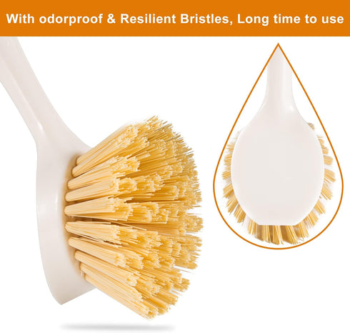 2 Pack Kitchen Dish Brushes, Bamboo Handle Dish Scrubber with Built-in Scraper for Kitchen Sink Cleaning Tools