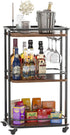 IBUYKE 3-Tier Home Bar Serving Cart,Kitchen Storage Carts with Wheels,11.79x15.72x33.01 inches,Rolling Mini