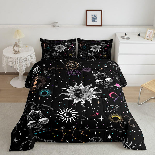 Bohemian Sun Moon Comforter Set Queen Trippy Stars Style Bedding Sets For