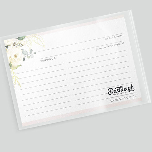 50 Floral Recipe Cards with Gold Foil from Dashleigh - 4x6 inches, Double-Sided