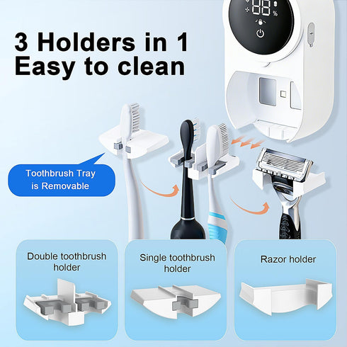 Toothbrush Holder and Cleaner Razor Holder/Dryer Light Cleaning and Air Drying Automatic Ratating Cover Rechargeable