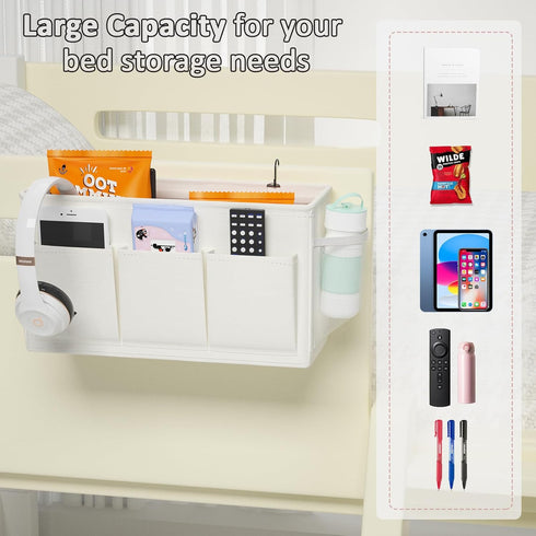 6 2pcs) Edudif Dual-purpose Bedside Caddy Bedside Organizer, Bed Caddy with Pockets, Versatile Bedside Storage Solution