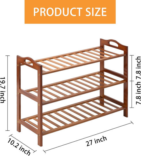 RMXANL 3 Closet, Tier Bamboo Shoe Rack, Shoe Shelf Shoes Rack Shoe Organizer for Entryway, Bedroom, Living Room, Front
