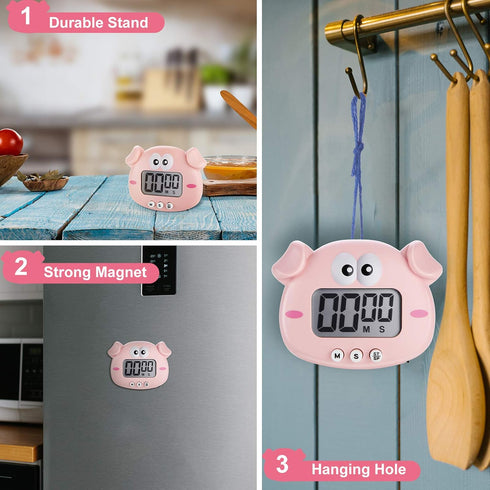 Weewooday 2 Pieces Cute Cartoon Animal Digital Kitchen Timers with Magnetic Backs for Teachers Cooking