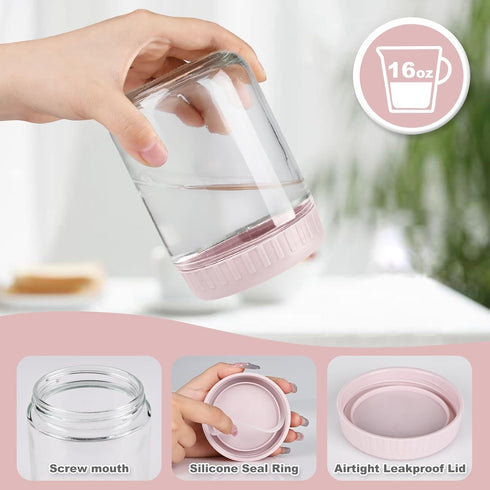 16oz 8 SHOWIN Overnight Oats Containers with Lids, Glass Jars with Lids pcs, Wide Mouth Mason jars for Salad, Yogurt