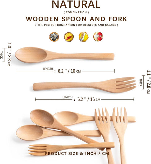 8Pcs Schima Wooden Utensil Set Including Wooden Spoons and Wooden Forks,Reusable Handmade Natural Wooden cutlery, Eco-Friendly Wood Flatware Sets for Cooking Stirring Eating and Camping by Hefild