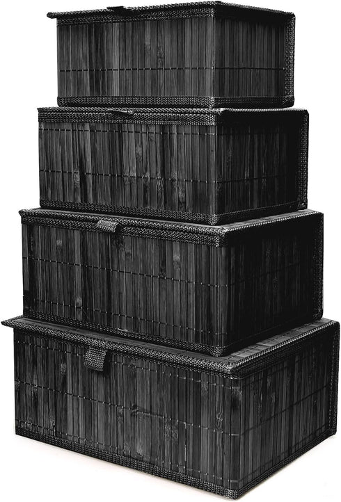 Wicker Basket with Lid, Bamboo Storage Box for Shelf, Decorative Rectangle Basket with Lid Organizer for Bedroom,