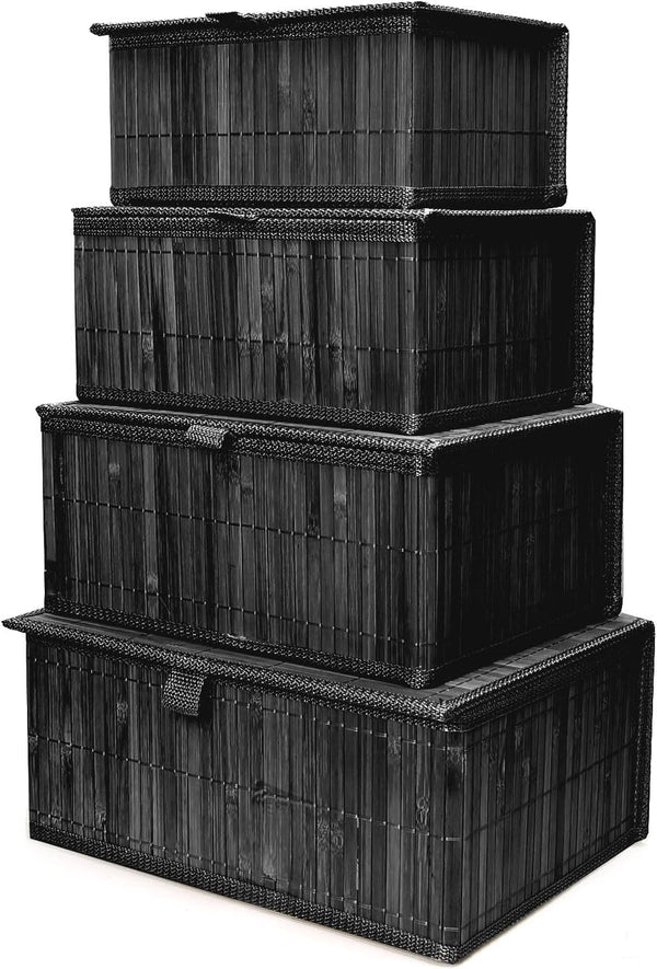 Wicker Basket with Lid, Bamboo Storage Box for Shelf, Decorative Rectangle Basket with Lid Organizer for Bedroom,