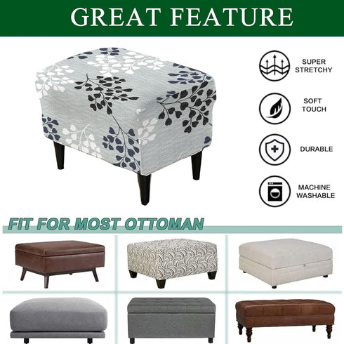 Counter Room,C15 CRFATOP Ottoman Chair Cover Large Ottoman Chair Slipcovers Printed Rectangle Storage Stool Cover