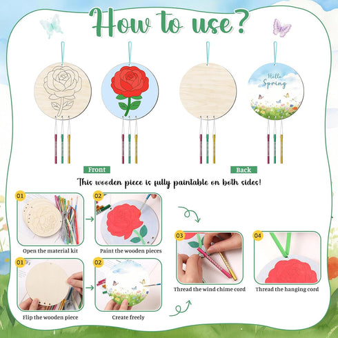 BAPHILE 6 Pack Summer Wind Chime Kit for Kids to Paint Make You Own Wind Chimes Wooden Art Arts and Crafts Ornaments
