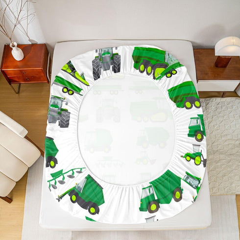 Set Excavator Car Bed Sheets Full Cartoon Construction Tractor Vehicle Sheet Kids Boys Green Yellow Equipment Trucks