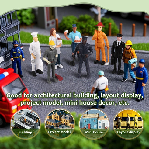 7pcs People Everyday Heroes Figurine Toys: Human Figurine Pilot Postman Baker Mailman Policeman Construction Worker