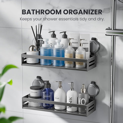BREIS Shower Caddy Suction Cup, No Drill Shower Shelves, Rustproof Suction Showers Organizer, Large Capacity Bathroom