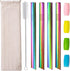 Reusable Rainbow Metal Boba Smoothie Straws, Wide Thick Angled Tip with Carry Case and Brush, 4 Pack
