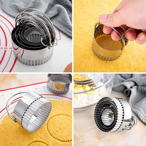 Stainless Steel Biscuit Cutters Set for Baking, 5 Pieces Fluted Round Cookie Cutters with Handle