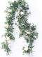 PARTY JOY 6.56ft Eucalyptus Garland with 8 Champagne Roses, Lush Floral Greenery for Party Wedding Decor