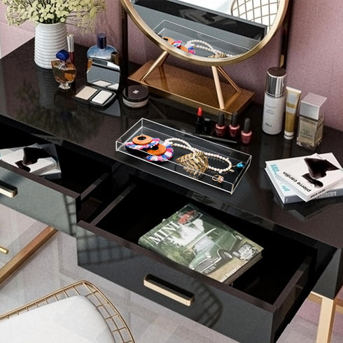 Peohud 3 Pack Acrylic Bathroom Trays, Clear Vanity Tray for Decorative Countertop Organizer, 12 x 5.1 x 1.2 Inches