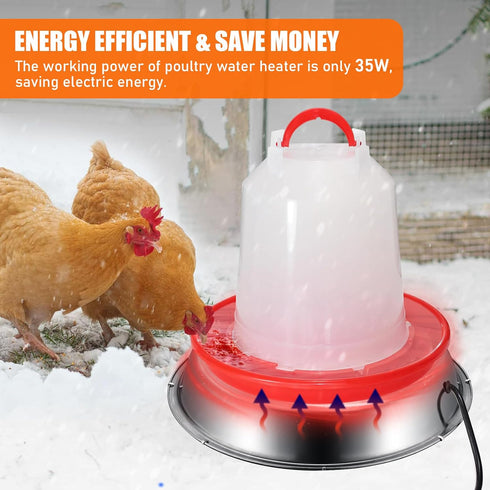 12 Inch 5 Chicken Water Heater Base, Gallons Poultry Drinker Heater Base with Thermostat and Power Cord, Automatic