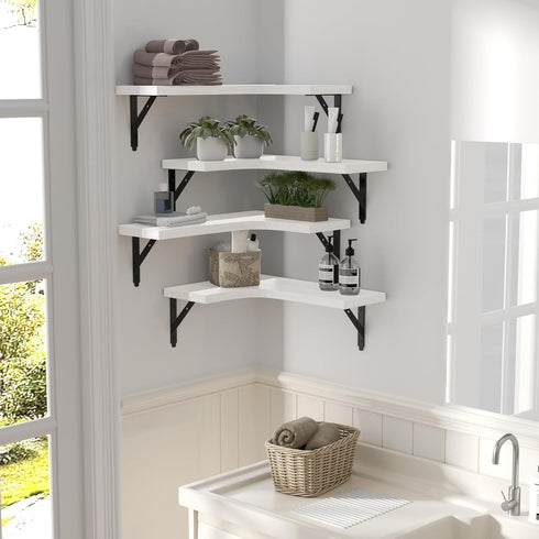 ROMGUAR CRAFT Set 4, Corner Floating Shelves Wall Mounted of Rustic Wood Storage Display Wall Shelves for Home Decor