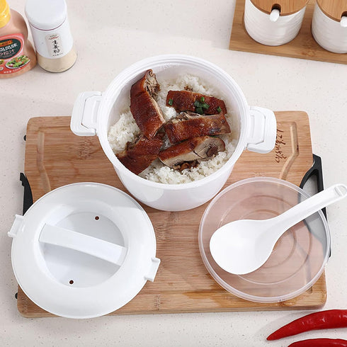Angoily Small Microwave Rice Maker: Portable Microwave Rice Cooker Vegetable Steamer Set Microwavable Pasta Cooker, Kitchen Non- Stick Pot Bacon Cooker for Cooking Soup Rice Stews Oatmeal 18x18x15cm by Angoily