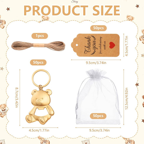 50PCS Bear Bottle Openers Keychain Baby Shower Party Favors Bottle Opener Bears for Theme Party Birthday Return Favors
