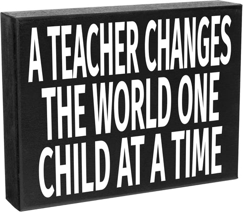 JennyGems Inspirational Teacher Gift Wood Sign, A Teacher Changes the World One Child at a Time, Classroom Decor