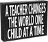 JennyGems Inspirational Teacher Gift Wood Sign, A Teacher Changes the World One Child at a Time, Classroom Decor