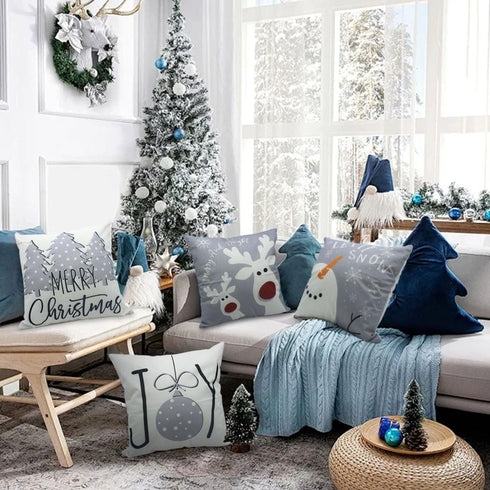 PSDWETS Christmas Pillow Covers, 18x18 Set of 4, Winter Holiday Decor, Snowman Deer Christmas Tree Throw Cushion Case