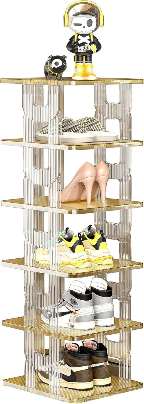 Virtical Tall Narrow Shoe Rack for Closet, Free Standing Shoe Rack Stackable,