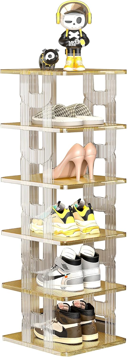 Virtical Tall Narrow Shoe Rack for Closet, Free Standing Shoe Rack Stackable,