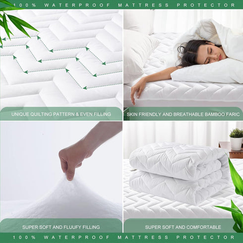 UNILIBRA Cal King Waterproof Mattress Pad, Rayon Made from Bamboo, Quilted Breathable Mattress Protector, 6''-25'' Deep