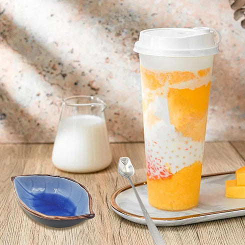 2 Pack Set, Counter, Coffee Spoon and Leaf Rest Ice Cracks Leaf Ladle Holder, Tea Spoon Rest for Kitchen Dining Table