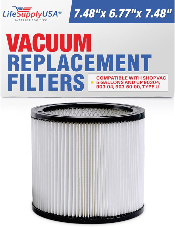 LifeSupplyUSA Wet/Dry Vacuum Filter Replacement Compatible with ShopVac 5 Gallons and Up 90304, 903-04, 903-50-00