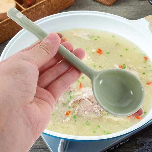4pcs Ceramic Soup Spoons, Japanese Ramen Soup Spoons, Retro Korean Style Tablespoon for Wonton Dumpling
