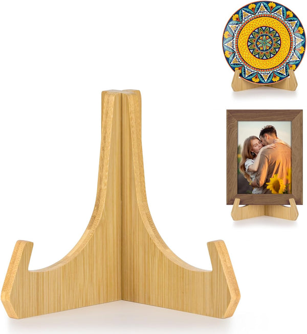 6 Inch Plate Holders for Display, Bamboo Picture Frame Stand for Tables, Decorative Easel for Platter, Book, Photo