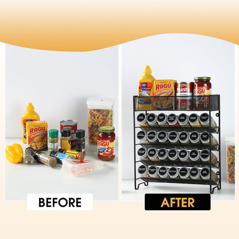 28 Set,Space-Saving Countertop, Skiileor Spice Rack Organizer with Empty Spice Jars,Spice Labels,Chalk pen and Funnel