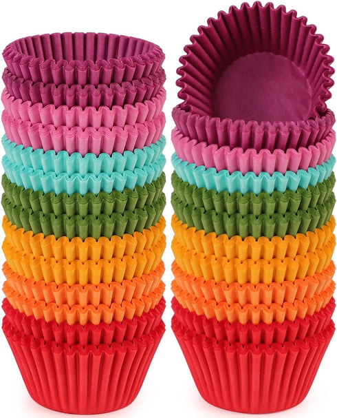 Caperci Rainbow Mini Cupcake Liners, Colorful Muffin Baking Cups, 350-Count, Odorless, Food Grade Grease-Proof Paper